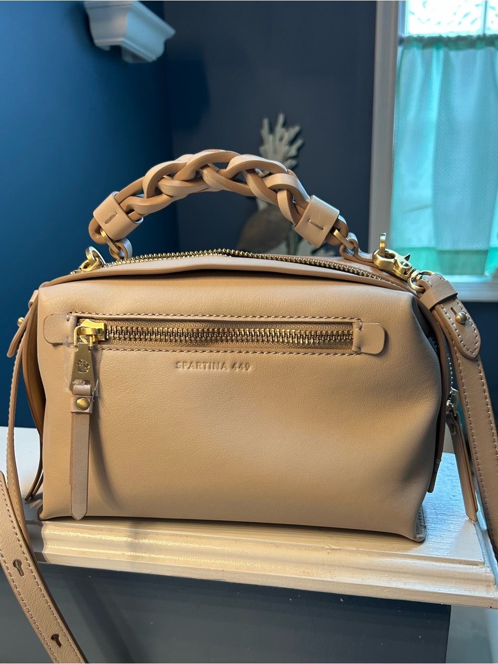 Spartina 449 Tan Leather Satchel with Braided Top Handle